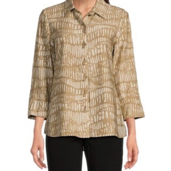 Ali Miles Beige Patterned Button-Down Shirt - Picture 2 of 5
